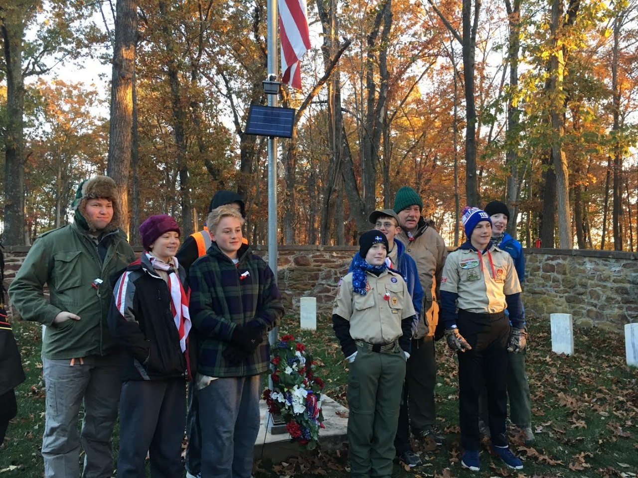 At the Veterans Day Sunrise Ceremony at Balls Bluff.